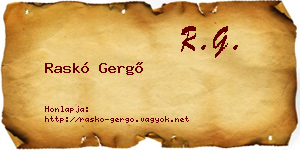 Raskó Gergő névjegykártya